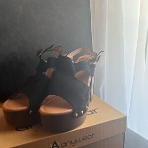 Black Platform Chunky Heel Sandals